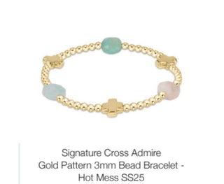 Enewton Signature Cross Admire Gold Pattern 3mm Bead Bracelet- (Multiple Colors)