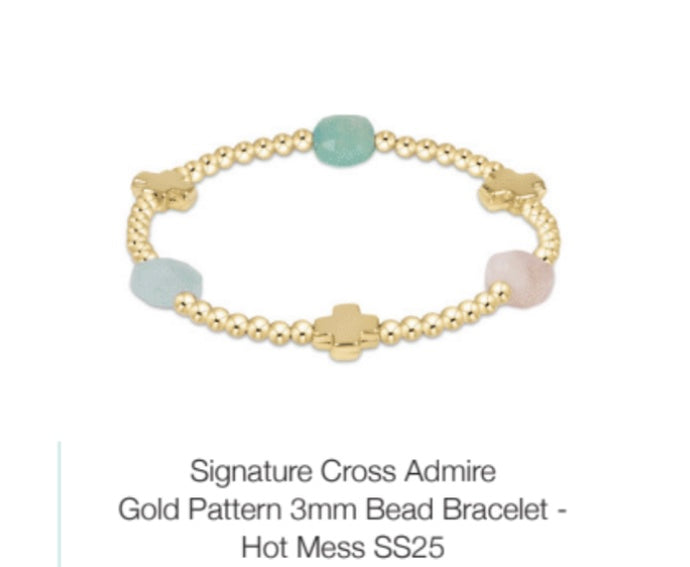 Enewton Signature Cross Admire Gold Pattern 3mm Bead Bracelet- (Multiple Colors)