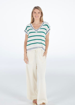 Simply Southern Lightweight Stripe Top- Green & Blue Stripe