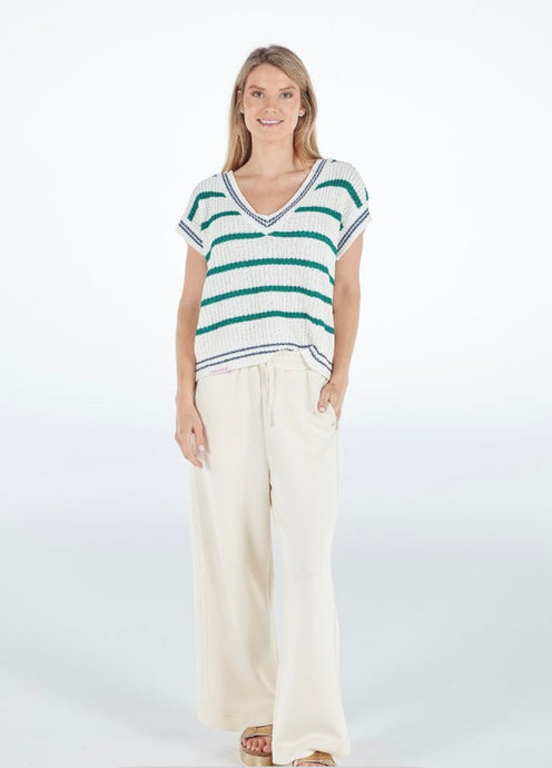 Simply Southern Lightweight Stripe Top- Green & Blue Stripe