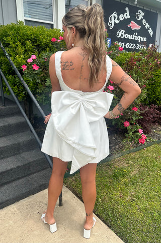Pearl Trim Bow-back Mini Dress