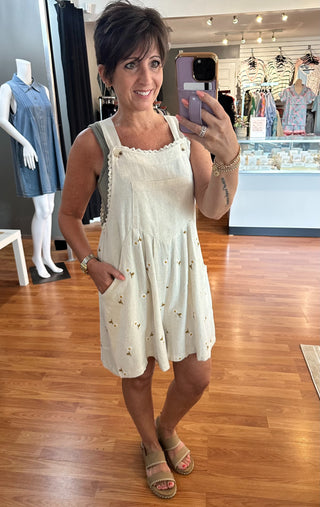 Floral Embroidery Short Overall