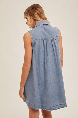 Pleated Collared Button Down Swing Dress