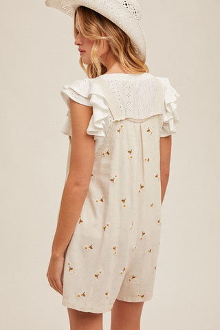 Floral Embroidery Short Overall