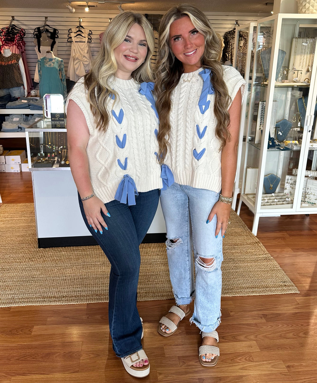 Knit Sweater with Blue Ribbon Detail