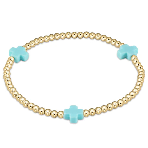 enewton extends - signature cross gold pattern 3mm bead bracelet - turquoise