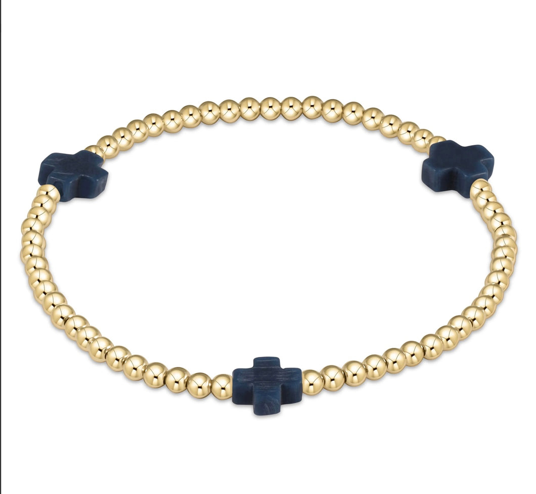 Enewton Extends Signature Cross Gold Pattern 3mm Bead Bracelet- Navy