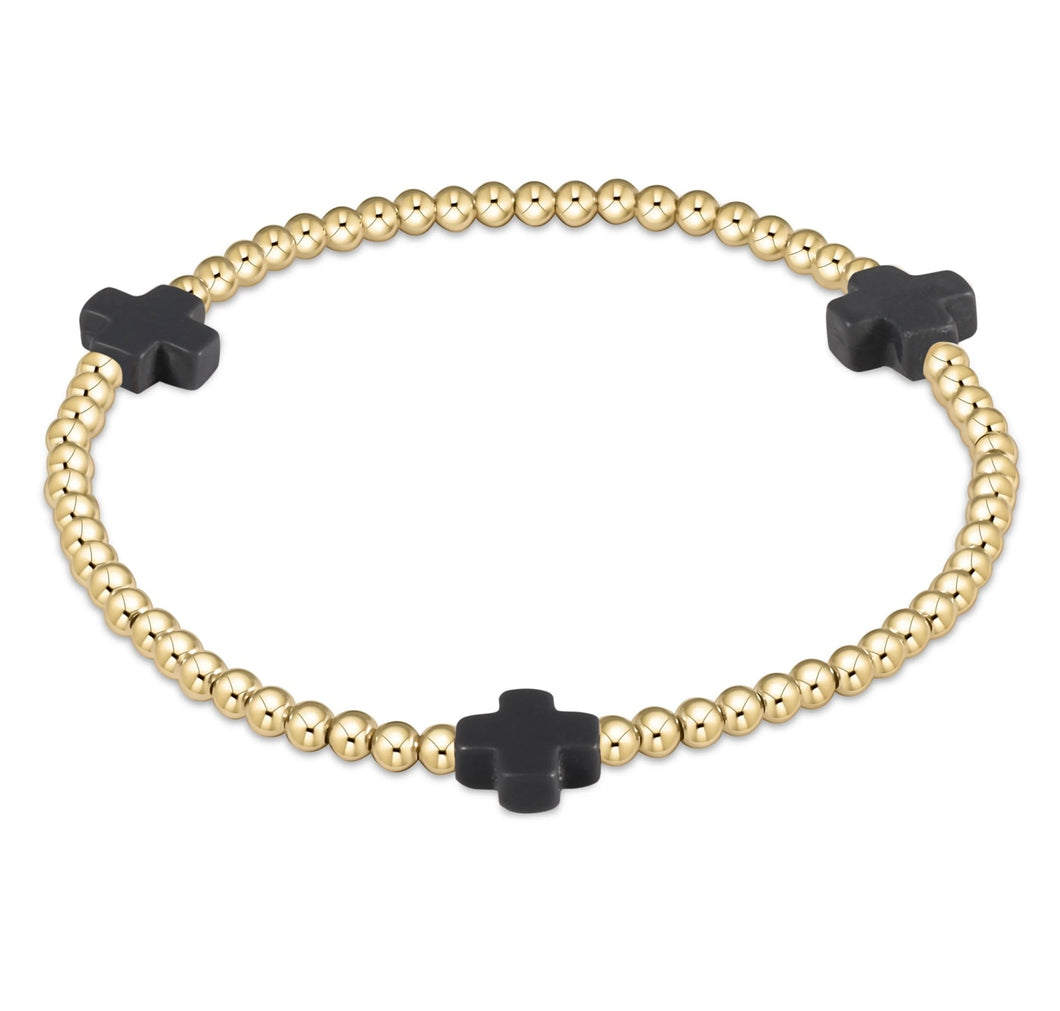 Enewton Extends Signature Cross Gold Pattern 3mm Bead bracelet- Charcoal