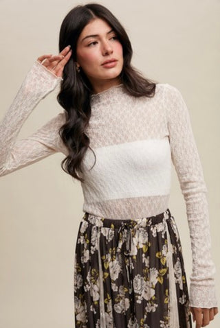 Flower Print Mesh Top- Ecru