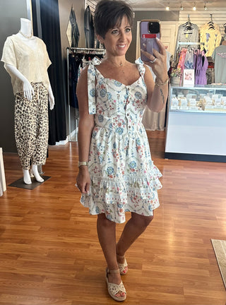 Floral Print Button Trim Dress