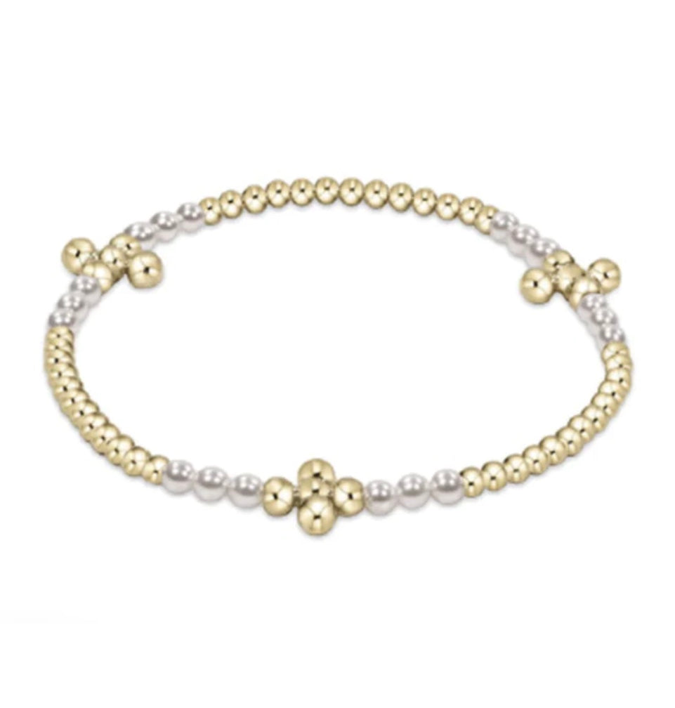 Enewton Extends- Signature Cross Gold Bliss Pattern 2.5mm Bead Bracelet Pearl
