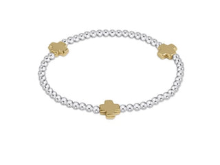 Enewton Signature Cross Sterling Silver Mixed Metal Pattern 3mm Bead Bracelet Gold