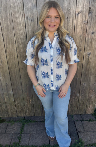 Flower Print Button Up Top