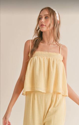 Bird Song Smocked Tank- Lemon