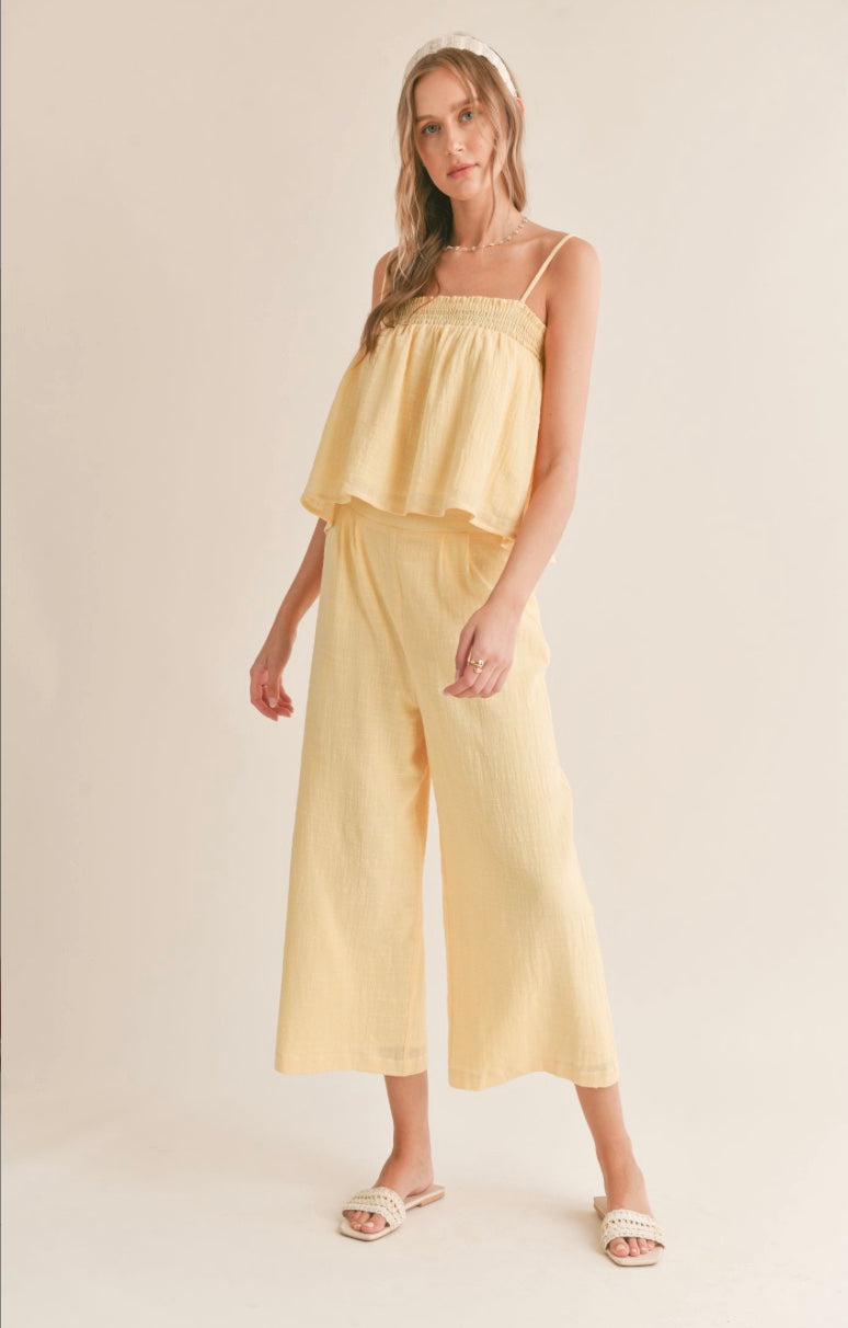 Bird Song Wide Leg Cropped Pant- Lemon