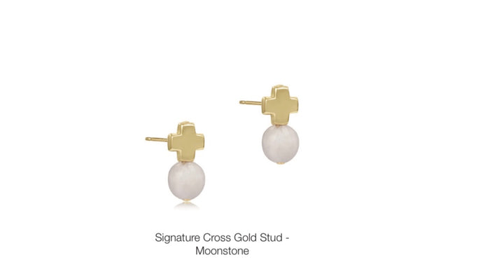 Enewton Signature Cross Gold Stud- Moonstone