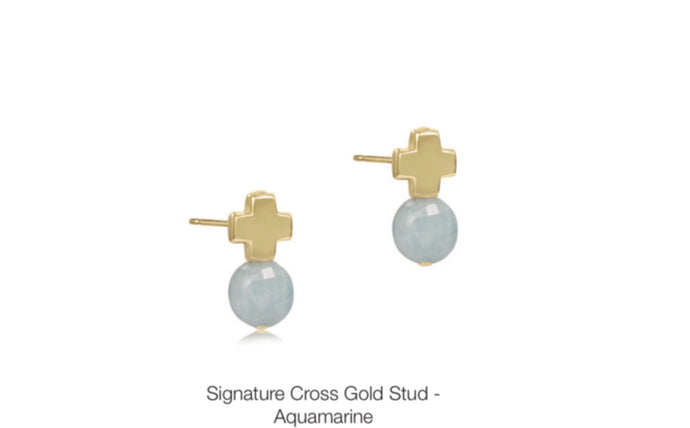 Enewton Cross Gold Stud- Aquamarine