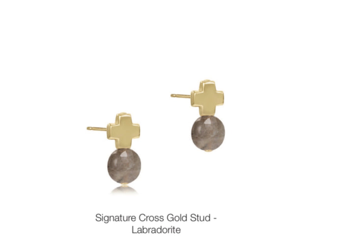 Enewton Cross Gold Stud- Labradorite