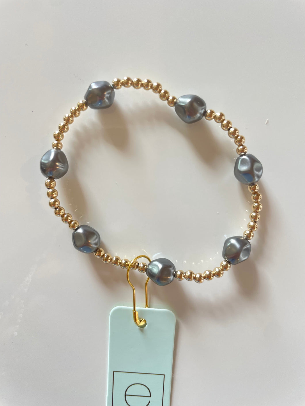Enewton Admire Gold 3mm Bead Bracelet- Pearl - Dark Grey