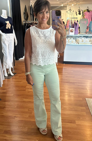 Cello Petite Pull On Flare 30” Inseam- Mint Green