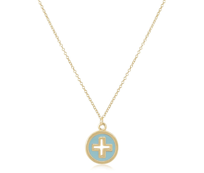 Enewton egirl 14” Necklace Gold Signature Cross Gold Disc- Turquoise