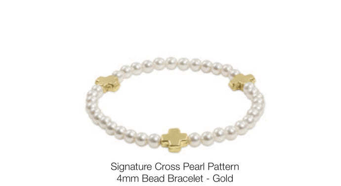 Enewton Signature Cross Pearl Pattern 4mm Bead Bracelet- Gold