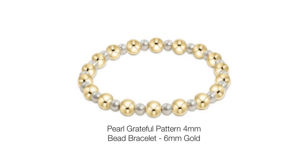 Enewton Extends- Pearl Grateful Pattern 4mm Bead Bracelet- 6mm Gold