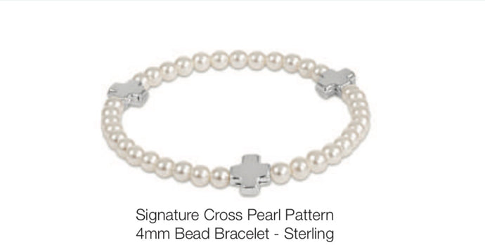 Enewton Signature Cross Pearl Pattern 4mm Bead Bracelet- Sterling