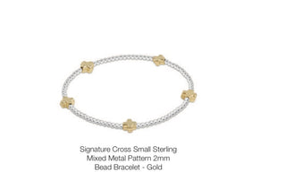 Enewton Signature Cross Small Sterling Mixed Metal Pattern 2mm Bead Bracelet- Gold