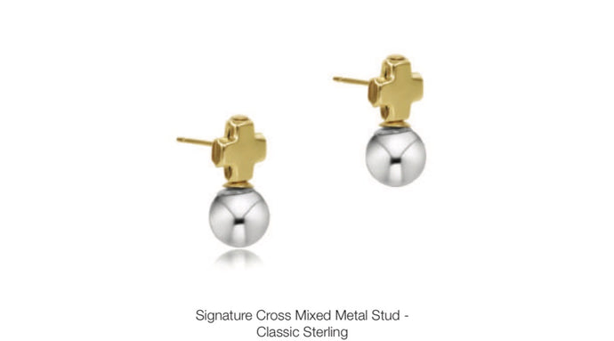 Enewton Signature Cross Mixed Metal Stud- Classic Sterling
