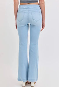 Cello Petite Pull On Flare 30” Inseam- Light Blue Wash