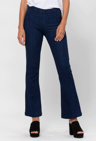 Cello Petite Pull On Flare 30” Inseam- Blue Dark Denim