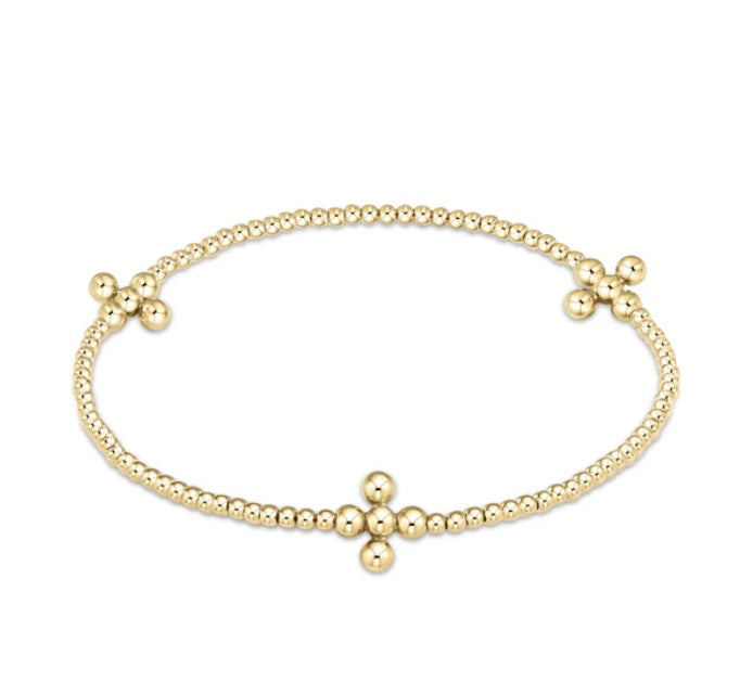 signature cross gold pattern 2mm bead bracelet - classic beaded signature cross gold - 3mm bead gold