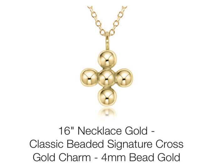 Enewton 16” Necklace Gold- Classic Beaded Signature Cross Gold Charm 4mm