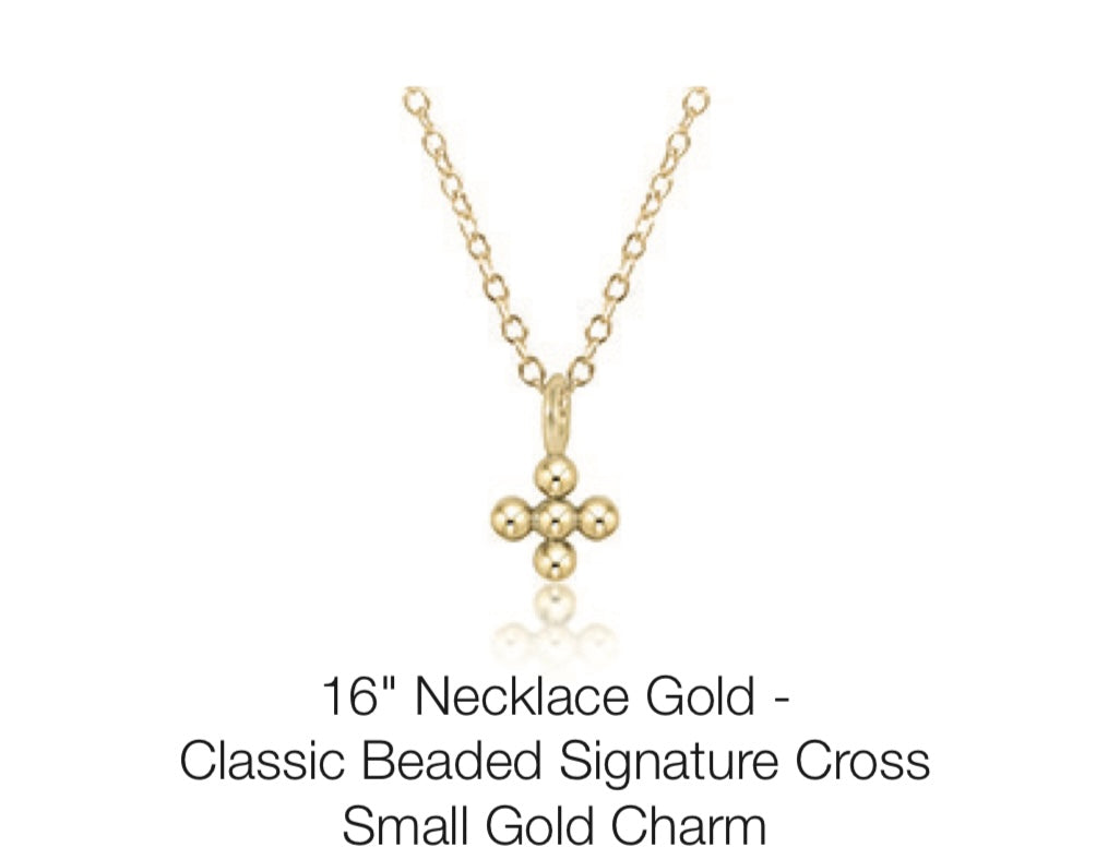 Enewton 16” Necklace Gold- Classic Beaded Signature Cross Small Gold Charm