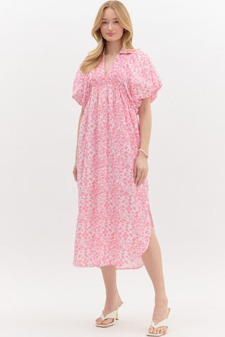 Pink Ditsy Floral Boho Dress