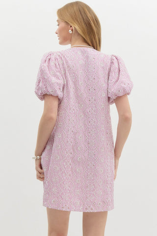 Eyelet & Striped Dress- Berry