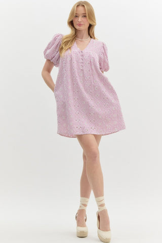 Eyelet & Striped Dress- Berry