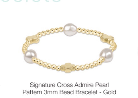 Enewton Signature Cross Admire Pearl Pattern 3mm Bead Bracelet- Gold