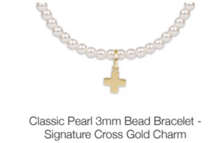Enewton Classic Pearl 3mm Bead Bracelet- Signature Cross Gold Charm
