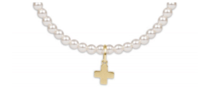 Enewton Extends Classic Pearl 3mm Bead Bracelet- Signature Cross Gold Charm