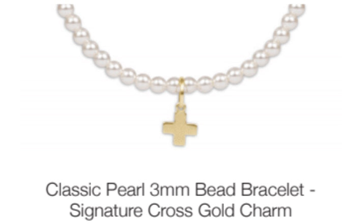 Enewton Classic Pearl 3mm Bead Bracelet- Signature Cross Gold Charm