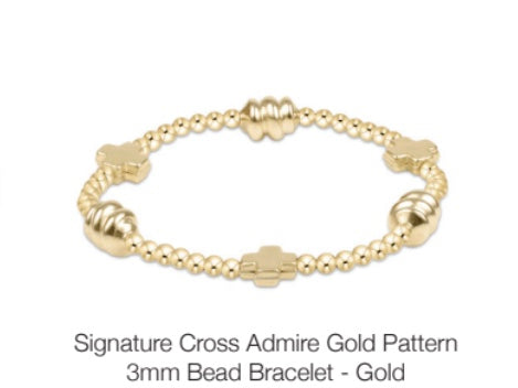 Enewton Signature Cross Admire Gold Pattern 3mm Bead Bracelet- Gold