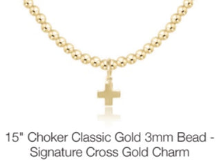 Enewton 15” Choker Classic Gold 3mm Bead- Signature Cross Gold Charm