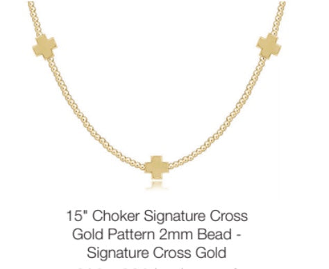 Enewton 15” Choker Signature Cross Gold Pattern 2mm Bead Signature Cross Gold