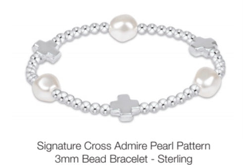 Enewton Signature Cross Admire Pearl Pattern 3mm Bead Bracelet Sterling