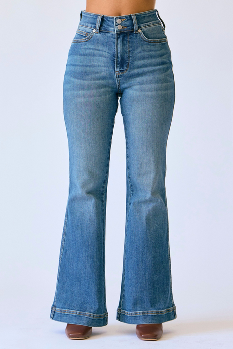 Judy Blue High Waisted Petite Tummy Control Double Button Flare