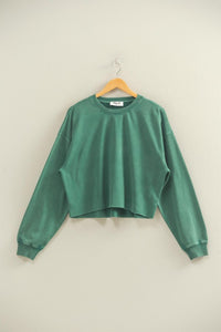 Cropped Crewneck- Chestnut & Dark Green