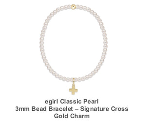 Enewton Egirl Classic Pearl 3mm Bead Bracelet- Signature Cross Gold Charm