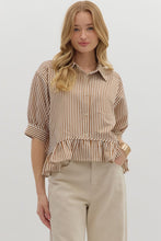 Load image into Gallery viewer, Stripe Peplum Top- Brown